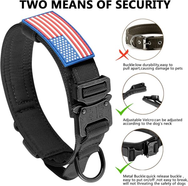 DAGANXI Tactical Dog Collar, Adjustable Military Training Nylon Dog Collar with Control Handle and Heavy Metal Buckle for Medium and Large Dogs, with Patches and Airtags Case (L, Black) - Image 7