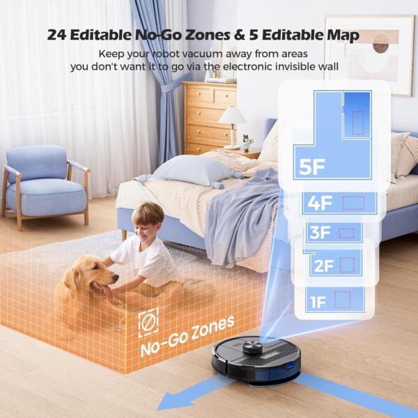 Lubluelu SL68 Robot Vacuum 4500Pa,3 in 1 Robot Vacuum and Mop Combo,LiDAR Navigation,5 Maps,24 No-Go Zones, WiFi/App/Alexa,Self-Charging,Anti-Siphon,Vacuum Robot for Pet Hair,Carpet,Hard Floor - Image 8