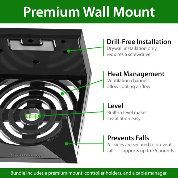 TotalMount – Wall Mount for Xbox Series X – Prevents Your Xbox from Falling by Securing Each Side (Large Bundle: Wall Mount and 3 Controller Holders) - Image 4