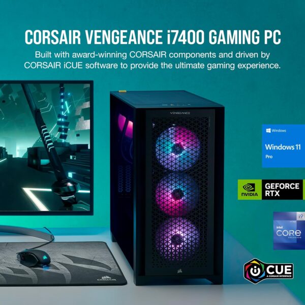 Corsair VENGEANCE i7400 Series Gaming PC - Liquid Cooled Intel® Core™ i9 12900K CPU - NVIDIA® GeForce RTX™ RTX 4090 GPU - 2TB M.2 SSD - 64GB VENGEANCE RGB DDR5 Memory - Black - Image 3