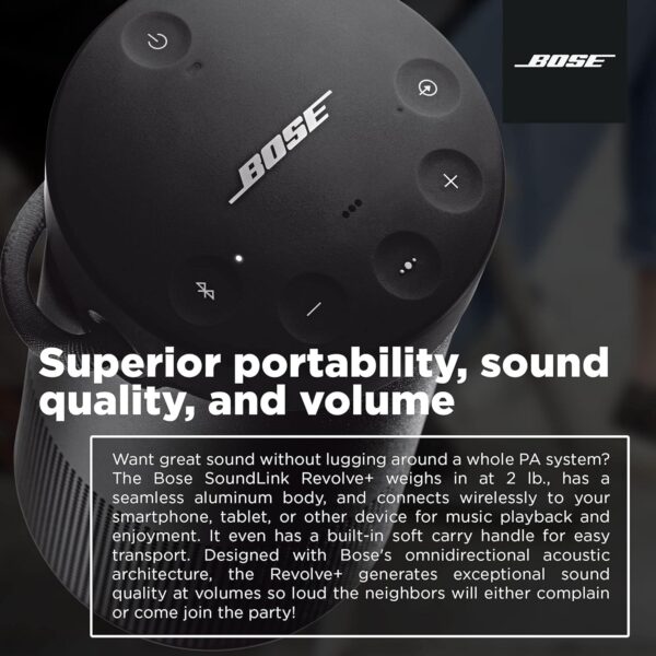 Bose SoundLink Revolve+ (Series II) Bluetooth Speaker, Portable Speaker with Microphone, Wireless Water Resistant Travel Speaker with 360 Degree Sound, Long Lasting Battery and Handle, Black - Image 4