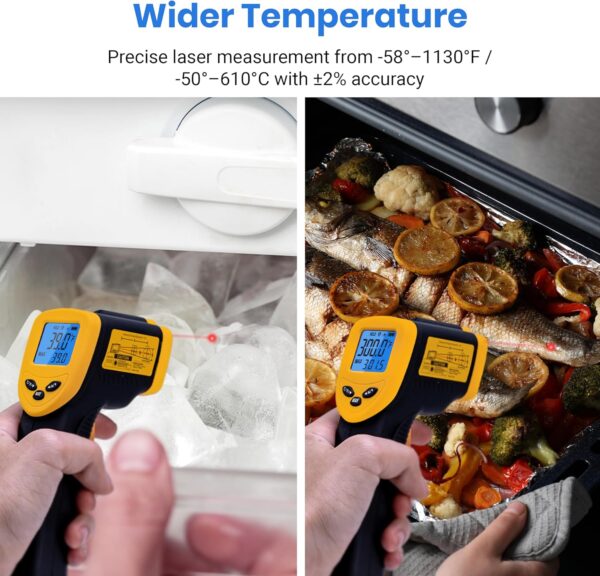 Etekcity Infrared Thermometer Laser Temperature Gun for Griddle, -58°F to 1130°F for Food, BBQ, Pizza Oven Accessories, Non Contact IR Heat Gun for Pool, Reptile, Cooking, Kitchen, Fridge - Image 5