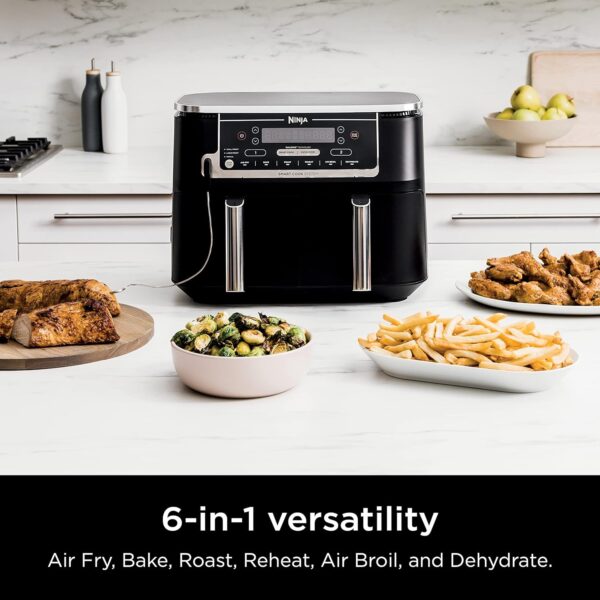 Ninja DZ550 Foodi 10 Quart 6-in-1 DualZone Smart XL Air Fryer with 2 Independent Baskets, Thermometer for Perfect Doneness, Match Cook & Smart Finish to Roast, Dehydrate & More, Grey - Image 3