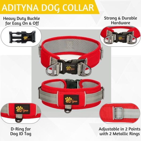 ADITYNA - 2-inch Wide Adjustable Dog Collars for Medium Dogs - Reflective Trim and Double D-Ring for Safety - Oxford Material & Mesh Lining for Comfort (Red, Medium: Fits Neck 15-18 inches) - Image 3