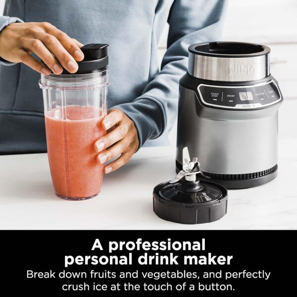 Ninja BN401 Nutri Pro Compact Personal Blender, Auto-iQ Technology, 1000-Peak-Watts, for Frozen Drinks, Smoothies, Sauces & More, with (2) 24-oz. To-Go Cups & Spout Lids, Cloud Silver - Image 6