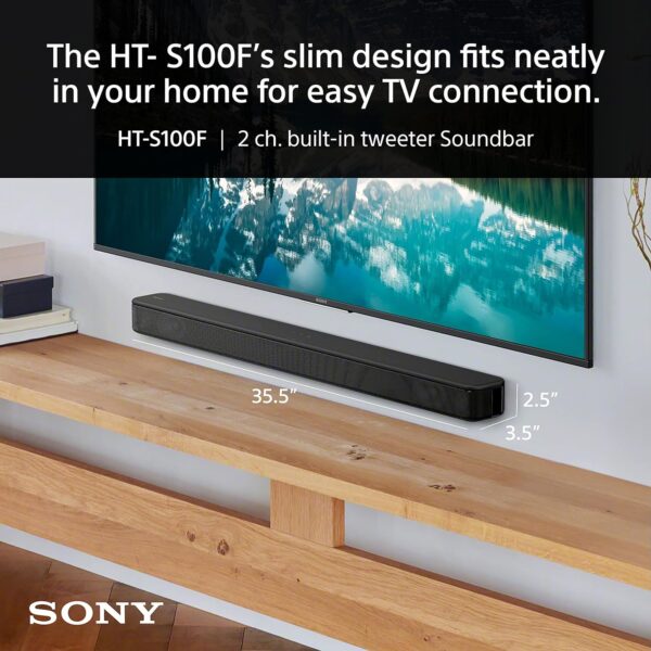 Sony S100F 2.0ch Soundbar with Bass Reflex Speaker, Integrated Tweeter and Bluetooth, (HTS100F), easy setup, compact, home office use with clear sound black - Image 3