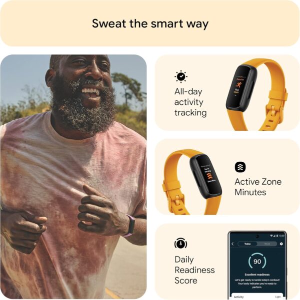 Fitbit Inspire 3 Health &-Fitness-Tracker with Stress Management, Workout Intensity, Sleep Tracking, 24/7 Heart Rate and more, Morning Glow/Black, One Size (S & L Bands Included) - Image 3