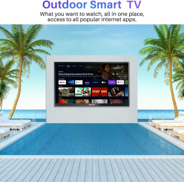 SYLVOX Outdoor TV, 55" Deck Pro Series 4K UHD Smart TV with Voice Remote, IP55 Waterproof, HDR, Chromecast Built-in, 3 HDMI Ports, 60Hz Refresh Rate, Smart TVs Designed for Outdoors - Image 3