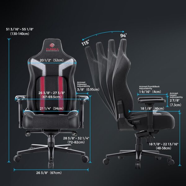 EUREKA ERGONOMIC Gaming Chair, Computer Gamer Chair with Lumbar Support, High Back Office Chair 4.7in Seat Thicker Cushion, Official Blast Competition Chair Python II, Ergonomic Chair（Red） - Image 3