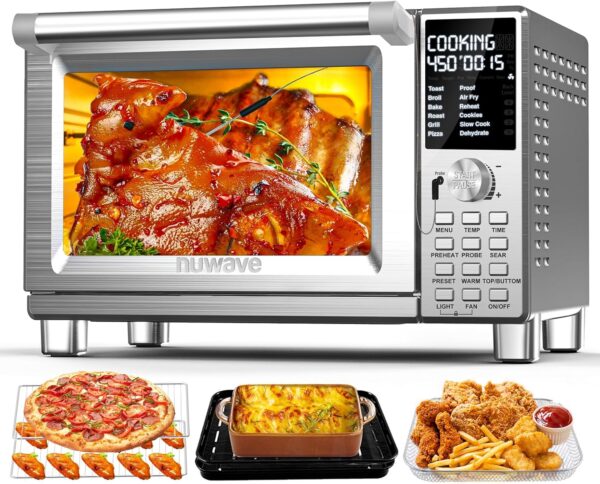 Nuwave Bravo Pro Smart Toaster Oven Countertop, True Air Fryer Combo w/Improved 100% Convection, 35% Crispier, 112 Presets, Customizable Pizza Zones, Integrated Probe, PFAS Free, 30QT, Stainless Steel - Image 2