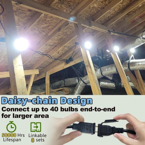 50FT Led Work Light 85W 8000LM Waterproof Construction String Lights Linkable Temporary Work Lighting Outdoor Indoor Worklight (5 Light Heads) - Image 6