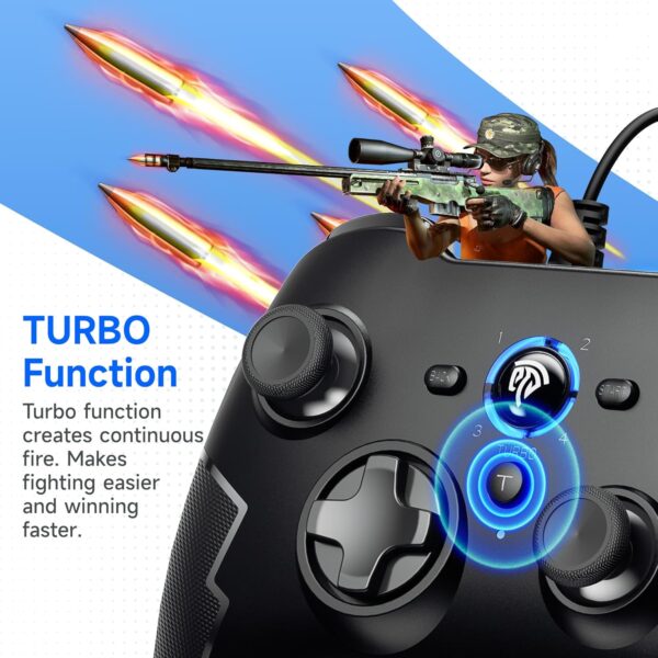 EasySMX Wired Gaming Controller,PC Game Controller Joystick with Dual-Vibration Turbo and Trigger Buttons for Windows PC/ PS3/ Android TV Box/Tesla(Black) - Image 4