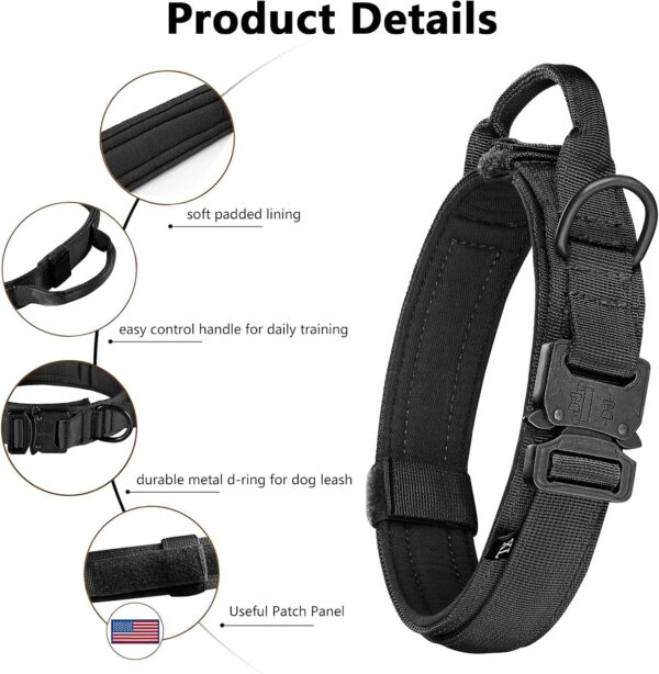 DAGANXI Tactical Dog Collar, Adjustable Military Training Nylon Dog Collar with Control Handle and Heavy Metal Buckle for Medium and Large Dogs, with Patches and Airtags Case (L, Black) - Image 6