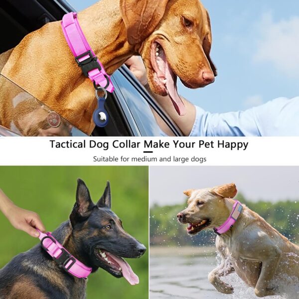 DAGANXI Tactical Dog Collar, Adjustable Military Training Nylon Dog Collar with Control Handle and Heavy Metal Buckle for Medium and Large Dogs, with Patches and Airtags Case (S, Pink) - Image 8