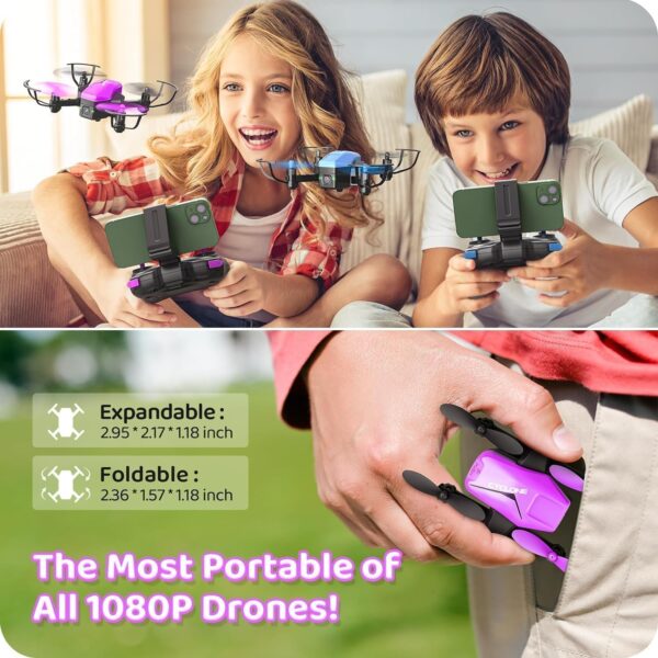 ATTOP Mini Drone with 1080P Camera for Kids, Foldable FPV Drone for Kids 8-12 Pocket RC Quadcopter, Voice Control, 3 Speed Modes, Gravity Control, Altitude Hold, 2 Batteries, Gifts for Kids Beginners - Image 3