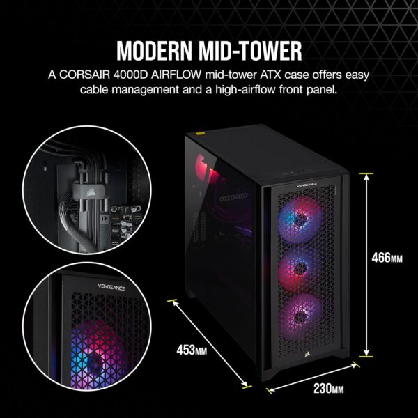 Corsair Vengeance i7500 Series Gaming PC - Liquid Cooled Intel Core i9 14900KF CPU - NVIDIA GeForce RTX 4090 GPU - 64GB Vengeance RGB DDR5 Memory - 2TB M.2 SSD - Black - Image 7