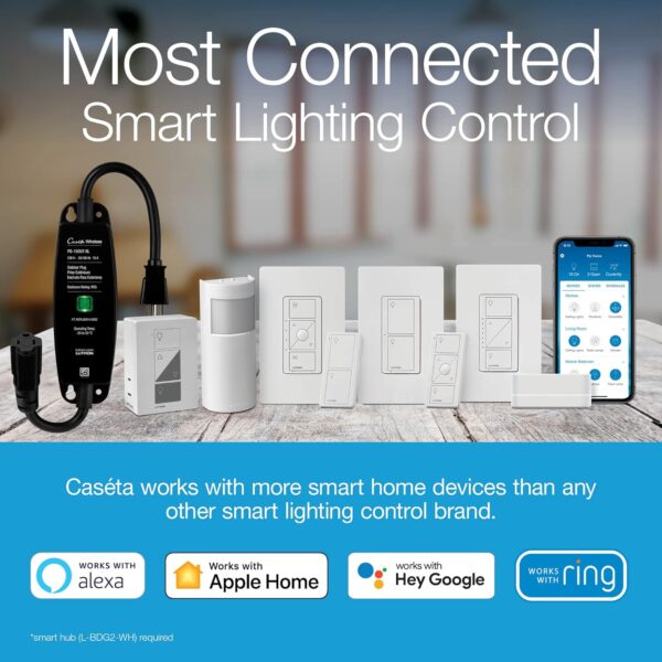 Lutron Caseta Smart Home Dimmer Switch, Works with Alexa, Apple HomeKit, and The Google Assistant | for LED Light Bulbs, Incandescent Bulbs and Halogen Bulbs | PD-6WCL-WH | White - Image 9