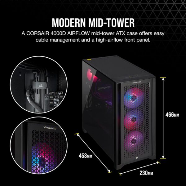 Corsair VENGEANCE i7400 Series Gaming PC - Liquid Cooled Intel® Core™ i9 12900K CPU - NVIDIA® GeForce RTX™ RTX 4090 GPU - 2TB M.2 SSD - 64GB VENGEANCE RGB DDR5 Memory - Black - Image 8