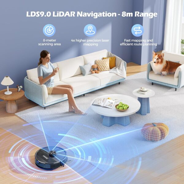 Lubluelu SL68 Robot Vacuum 4500Pa,3 in 1 Robot Vacuum and Mop Combo,LiDAR Navigation,5 Maps,24 No-Go Zones, WiFi/App/Alexa,Self-Charging,Anti-Siphon,Vacuum Robot for Pet Hair,Carpet,Hard Floor - Image 3