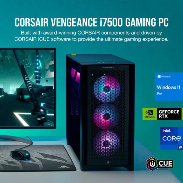 Corsair Vengeance i7500 Series Gaming PC - Liquid Cooled Intel Core i9 14900KF CPU - NVIDIA GeForce RTX 4090 GPU - 64GB Vengeance RGB DDR5 Memory - 2TB M.2 SSD - Black - Image 3