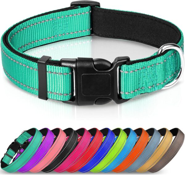 Joytale Reflective Dog Collar,Soft Neoprene Padded Breathable Nylon Pet Collar Adjustable for Large Dogs,Teal,L - Image 2