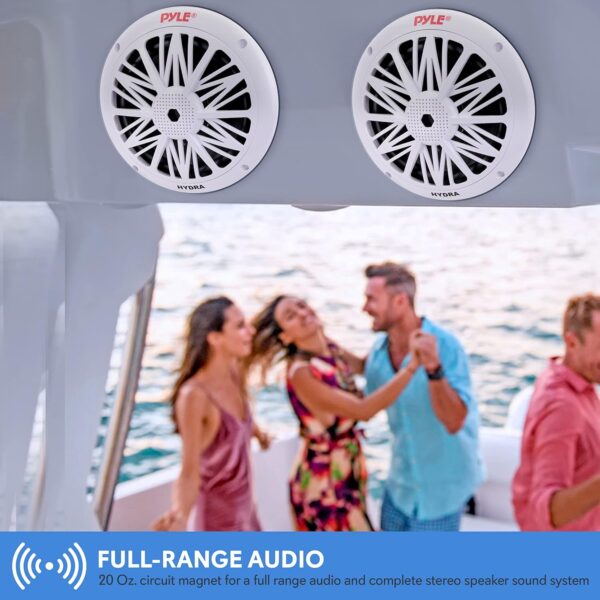 Pyle 6.5 Inch Dual Marine Speakers - 2 Way Waterproof and Weather Resistant Outdoor Audio Stereo Sound System with 200 Watt Power, Poly Carbon Cone and Butyl Rubber Surround - 1 Pair - PLMR62 (White) - Image 5