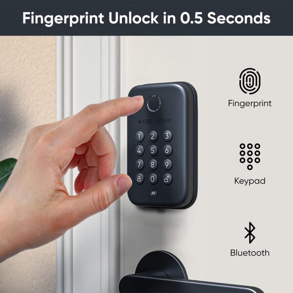 Wyze Auto-Lock Bolt, Fingerprint Keyless Entry Door Smart Bluetooth Deadbolt Replacement, Backlit Keypad, IPX5 Weatherproof, in-App History and Scheduled Access, BHMA, UL 20-Min Fire Rated - Image 3