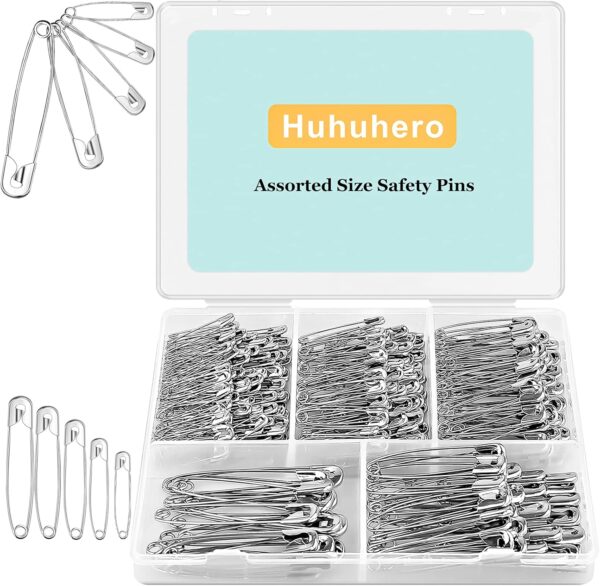 340 Pack Safety Pins Assorted, 5 Different Sizes Small and Large Safety Pins, Safety Pins for Clothes Pins Sewing, Nickel Plated Steel Safety Pin Bulk, Arts and Crafts Supplies (Silver) - Image 2