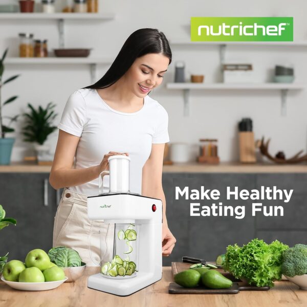 Nutrichef Electric Food Chopper | Zoodle Maker | 3-in-1 Vegetable Processor, Fruit Cutter, Spiral Shredder Machine, Veggie Spaghetti & Noodle maker | Includes Food Plunger & 1.2L Bowl - Image 8