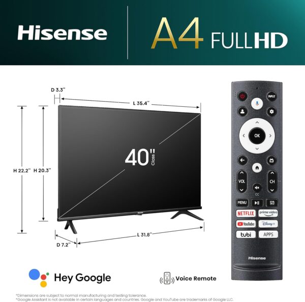 Hisense 40-Inch Class A4 Series FHD 1080p Google Smart TV (40A4K) - DTS Virtual: X, Game & Sports Modes, Chromecast Built-in, Alexa Compatibility, Black - Image 3