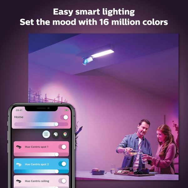 Philips Hue Centris Smart LED Ceiling Spotlight Fixture, White - White and Color Ambiance Color-Changing Light - 2 Lights - Control with App - Works with Alexa, Google Assistant, and Apple Homekit - Image 4