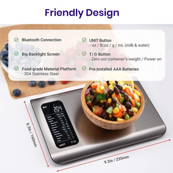 Etekcity Food Kitchen Scale, Digital Grams and Ounces for Weight Loss With Smart Nutrition App, 19 Facts Tracking, Baking, Cooking, Portion Control, Macro, Keto, 11 Pounds-Large, Stainless Steel - Image 7