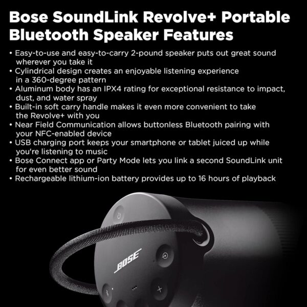 Bose SoundLink Revolve+ (Series II) Bluetooth Speaker, Portable Speaker with Microphone, Wireless Water Resistant Travel Speaker with 360 Degree Sound, Long Lasting Battery and Handle, Black - Image 9