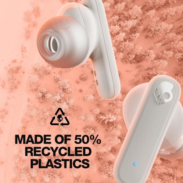 Skullcandy Smokin' Buds in-Ear Wireless Earbuds, 20 Hr Battery, 50% Renewable Plastics, Microphone, Works with iPhone Android and Bluetooth Devices - Bone/Orange Glow - Image 4