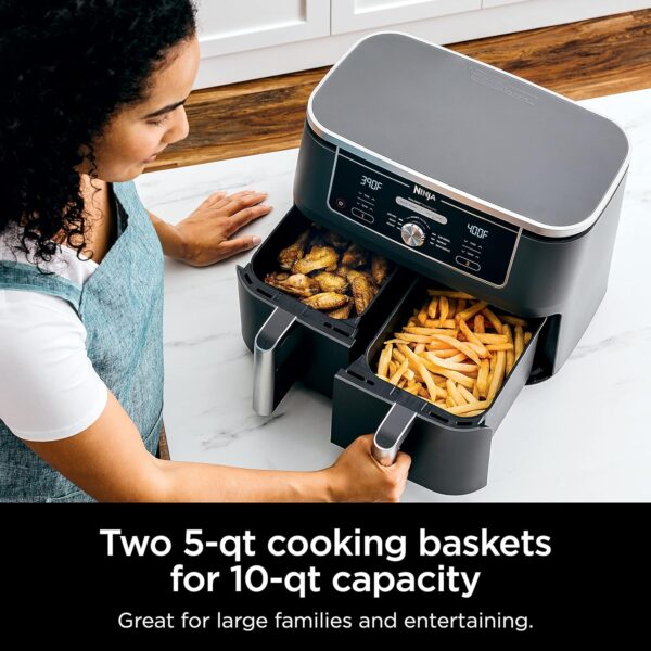 Ninja DZ401 Foodi 10 Quart 6-in-1 DualZone XL 2-Basket Air Fryer with 2 Independent Frying Baskets, Match Cook & Smart Finish to Roast, Broil, Dehydrate for Quick, Easy Family-Sized Meals, Grey - Image 5