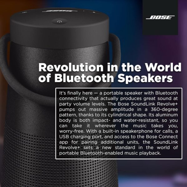 Bose SoundLink Revolve+ (Series II) Bluetooth Speaker, Portable Speaker with Microphone, Wireless Water Resistant Travel Speaker with 360 Degree Sound, Long Lasting Battery and Handle, Black - Image 3