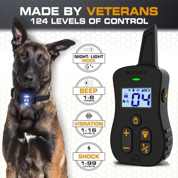 INVIROX Dog Shock Collar [Ultra K9] 124 Training Levels, 4 Powerful Modes with Night-Light and ¾ Mile Range 100% Safe Dog Training Collar for Large Dogs IP67 Waterproof - Image 3