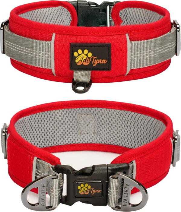 ADITYNA - 2-inch Wide Adjustable Dog Collars for Medium Dogs - Reflective Trim and Double D-Ring for Safety - Oxford Material & Mesh Lining for Comfort (Red, Medium: Fits Neck 15-18 inches) - Image 2