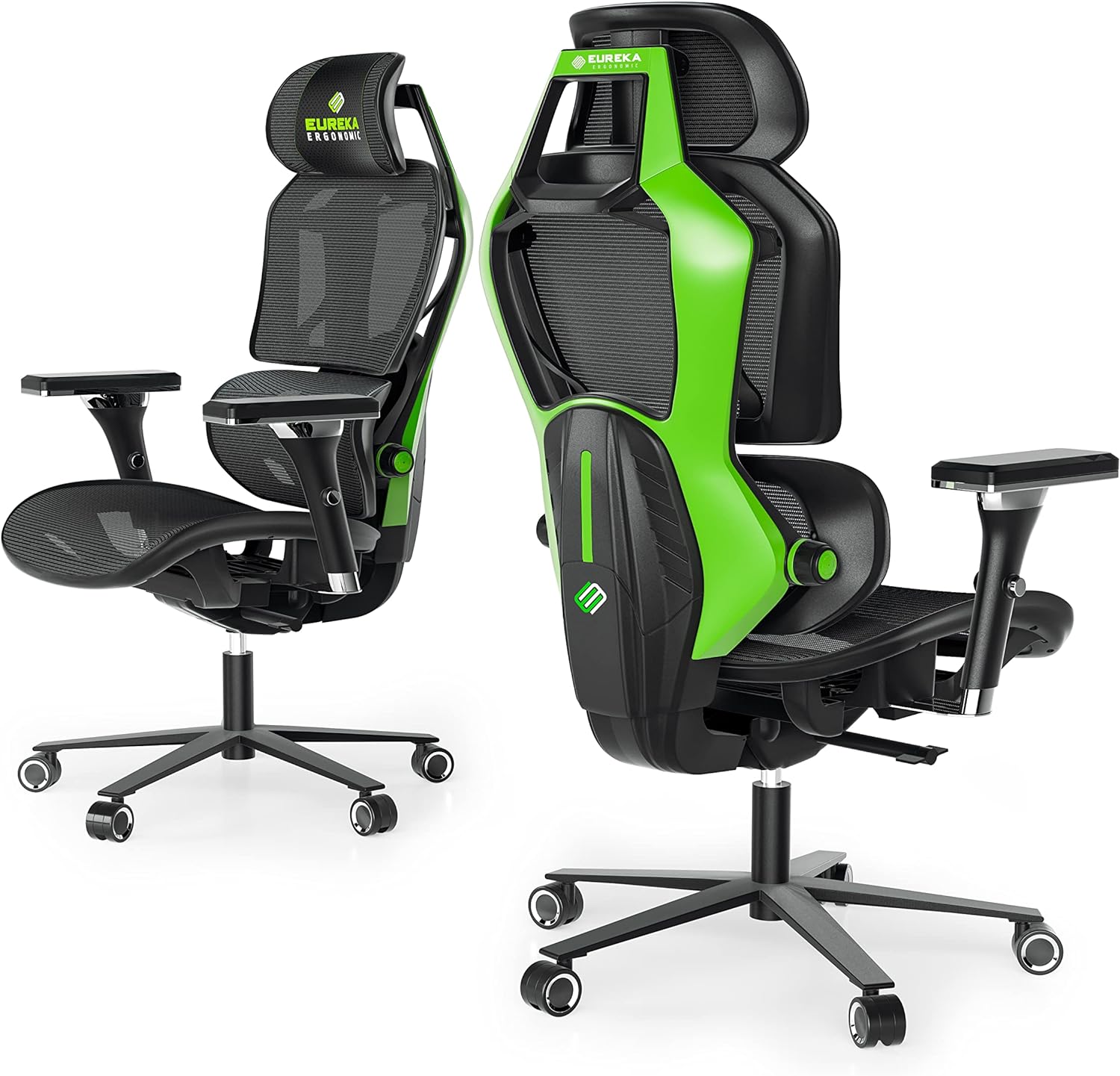 EUREKA ERGONOMIC Typhon Gaming Chair, Home Office Desk Chair with Lumbar Support, Breathable Ergonomic Mesh Chair with 4D Armrests, High Back Comfortable Computer Chair, Seat Depth Adjust, Black Green