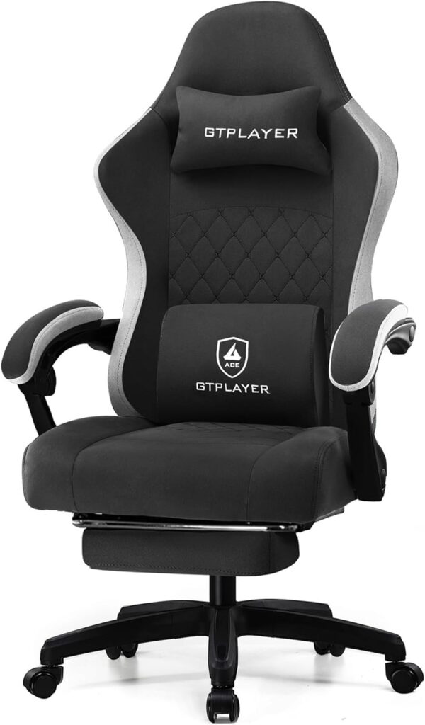 GTPLAYER Gaming Chair, Computer Office Chair with Pocket Spring Cushion, Linkage Armrests and Footrest, High Back Ergonomic Computer Chair with Lumbar Support Task Chair with Footrest （BLACK）