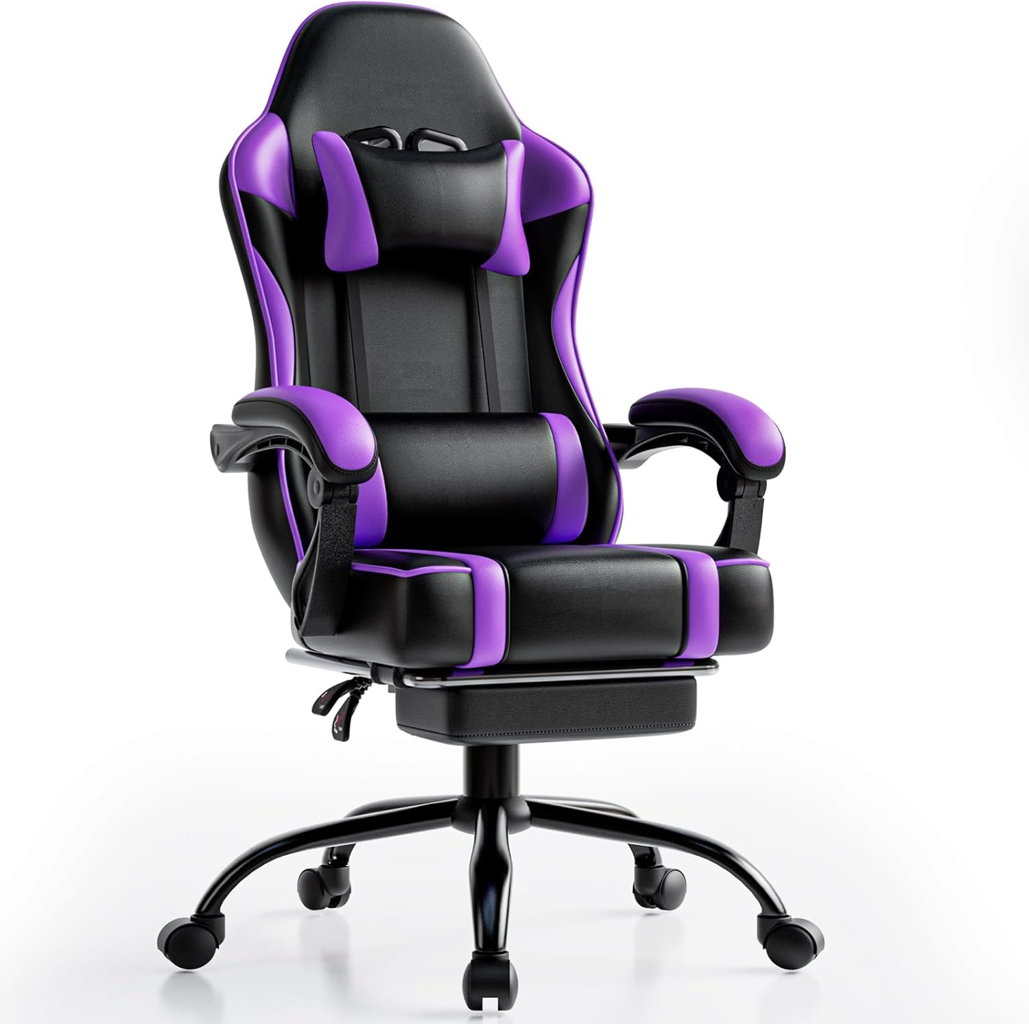 Gaming Chair, Computer Chair with Footrest and Lumbar Support, Ergonomic Video Game Chair with Headrest, Height Adjustable Gamer Chair Office Desk Chair, Purple