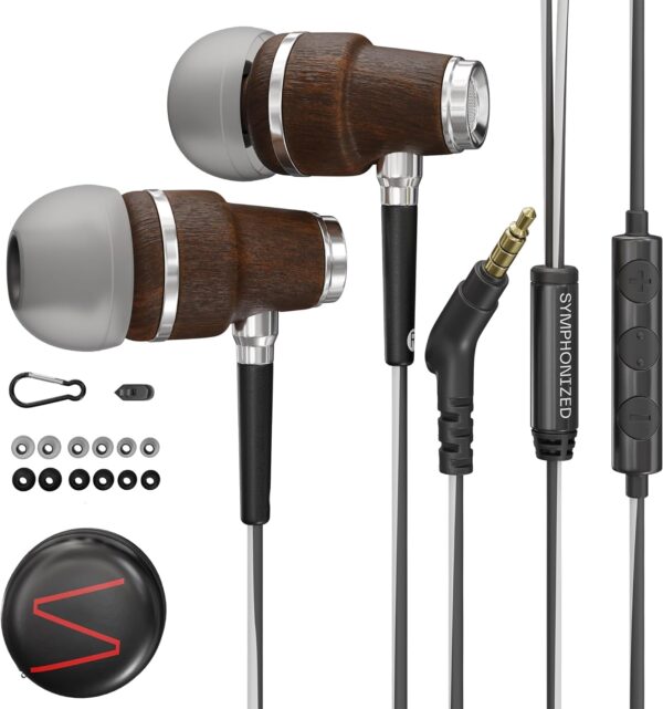 Symphonized NRG 3.0 Wired Earbuds with Microphone, Wooden Phone & Laptop Headphones, 90% Noise Cancelling Earphones Wired with 3.5mm Jack (Black)