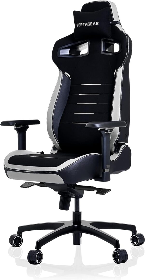 VERTAGEAR PL4800 Ergonomic Big & Tall Gaming Chair Featuring ContourMax Lumbar & VertaAir Seat Systems - RGB LED Kits Upgradeable - Black/White