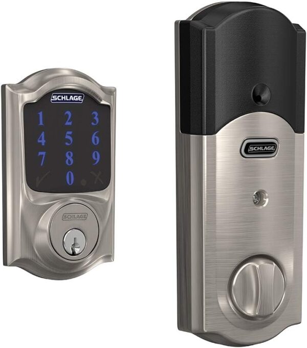 SCHLAGE BE469ZP CAM 619 Connect Smart Deadbolt with alarm with Camelot Trim in Satin Nickel, Z-Wave Plus enabled - Image 2