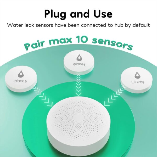 Winees WiFi Water Leak Detector, 3 Pack Water Sensors with 100dB Adjustable Alarm, Leak Alert Email&SMS Notification, 100M Transmission for Basement, Bathroom, Laundry, IFTTT, S1 Plus, 2.4G WiFi Only - Image 4