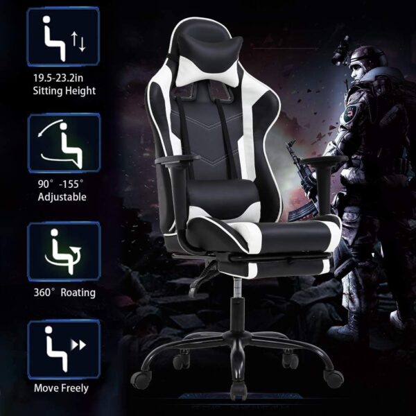 BestOffice Ergonomic Office, PC Gaming Chair Cheap Desk Chair Executive PU Leather Computer Chair Lumbar Support with Footrest Modern Task Rolling Swivel Chair for Women, Men(White) - Image 5