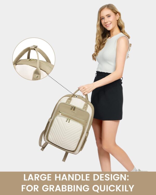 LOVEVOOK 15.6 Inch Laptop Backpack for Women,Large Capacity Work Backpack Purse for Women,Waterproof Travel Day Pack for Teacher Nurse,Khaki-Beige - Image 8