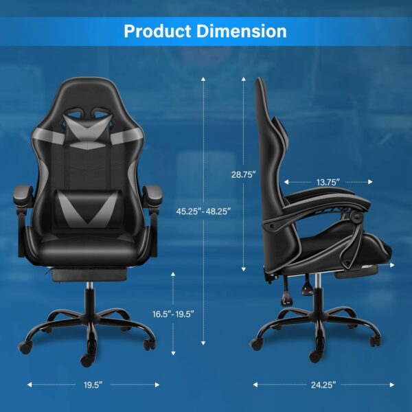 YSSOA Gaming Chair with Footrest, Big and Tall Gamer Chair, Racing Style Adjustable Swivel Office Chair, Ergonomic Video Game Chairs with Headrest and Lumbar Support - Image 2