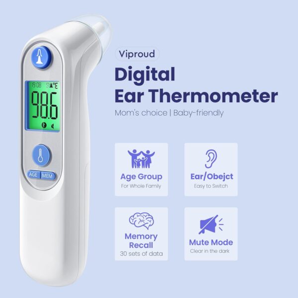 Ear Thermometer, Digital Ear Thermometer for Kids and Adults, High Accuracy Baby Thermometer with 1s Result, 3-Color Coded and 30 Memory Recall, Easy to Use, with 21 Disposable Probe Covers - Image 3