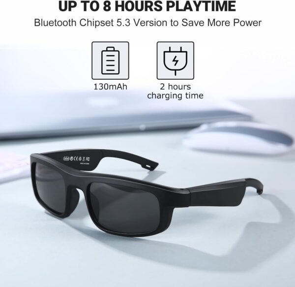 Smart Glasses, Polarized Bluetooth Sunglasses, Built-in Mic & Speakers, Voice Assistant, UV Protection Audio Sun Glass - Image 8